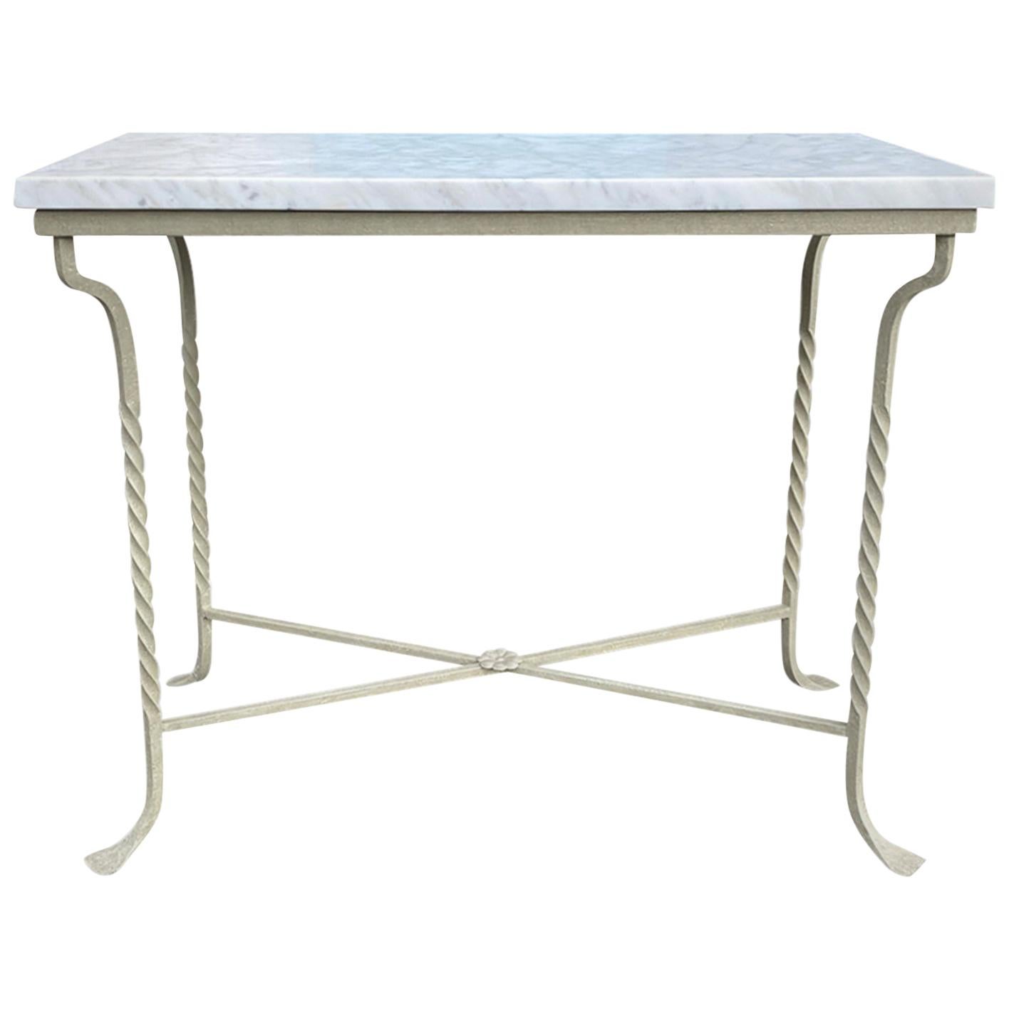 Custom Painted Iron Conservatory Table or Console, White Carrara Top circa 1930s