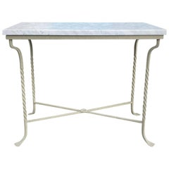 Custom Painted Iron Conservatory Table or Console, White Carrara Top circa 1930s