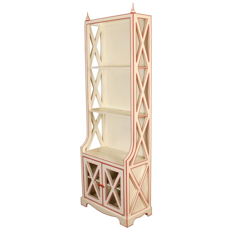Custom Painted Narrow Bookcase with X Form Design at 1stDibs