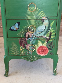 Custom Painted Tropical Parrot Decoupage Lingerie Chest or Tall Nightstand