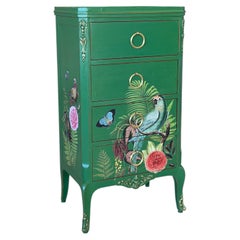 Custom Painted Tropical Parrot Decoupage Lingerie Chest or Tall Nightstand