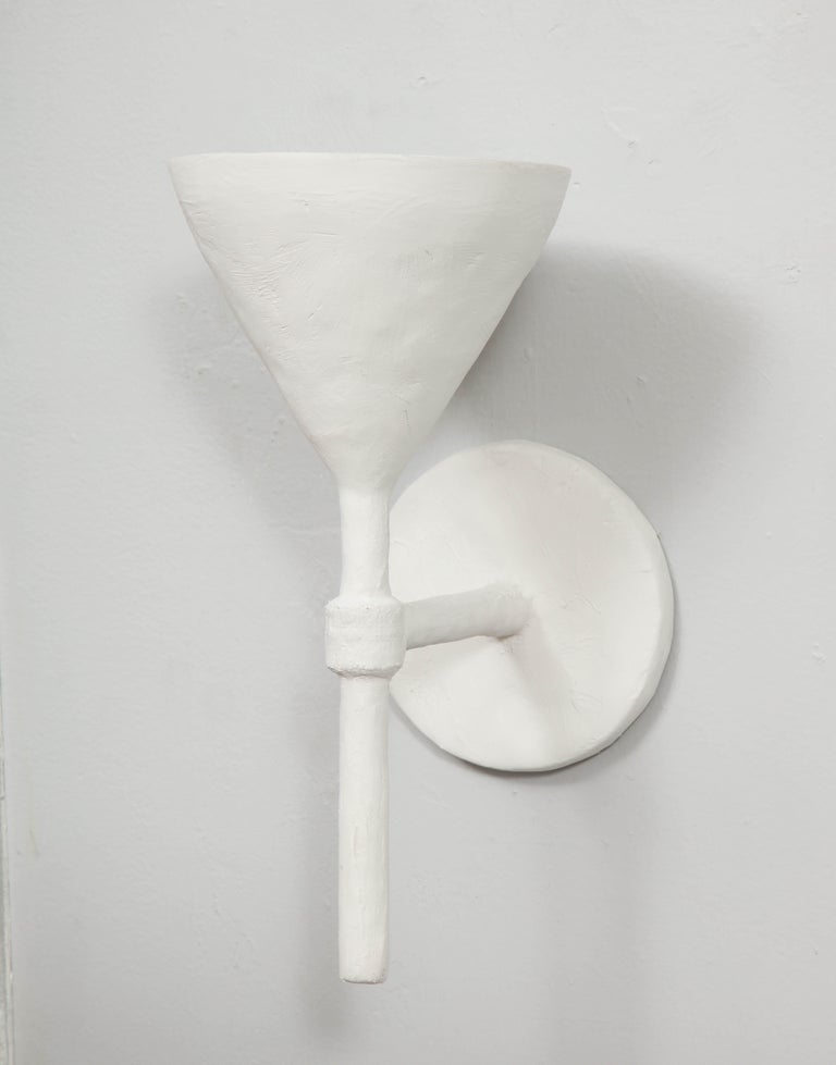 Custom Pair of Gaston Plaster Sconces For Sale at 1stDibs white