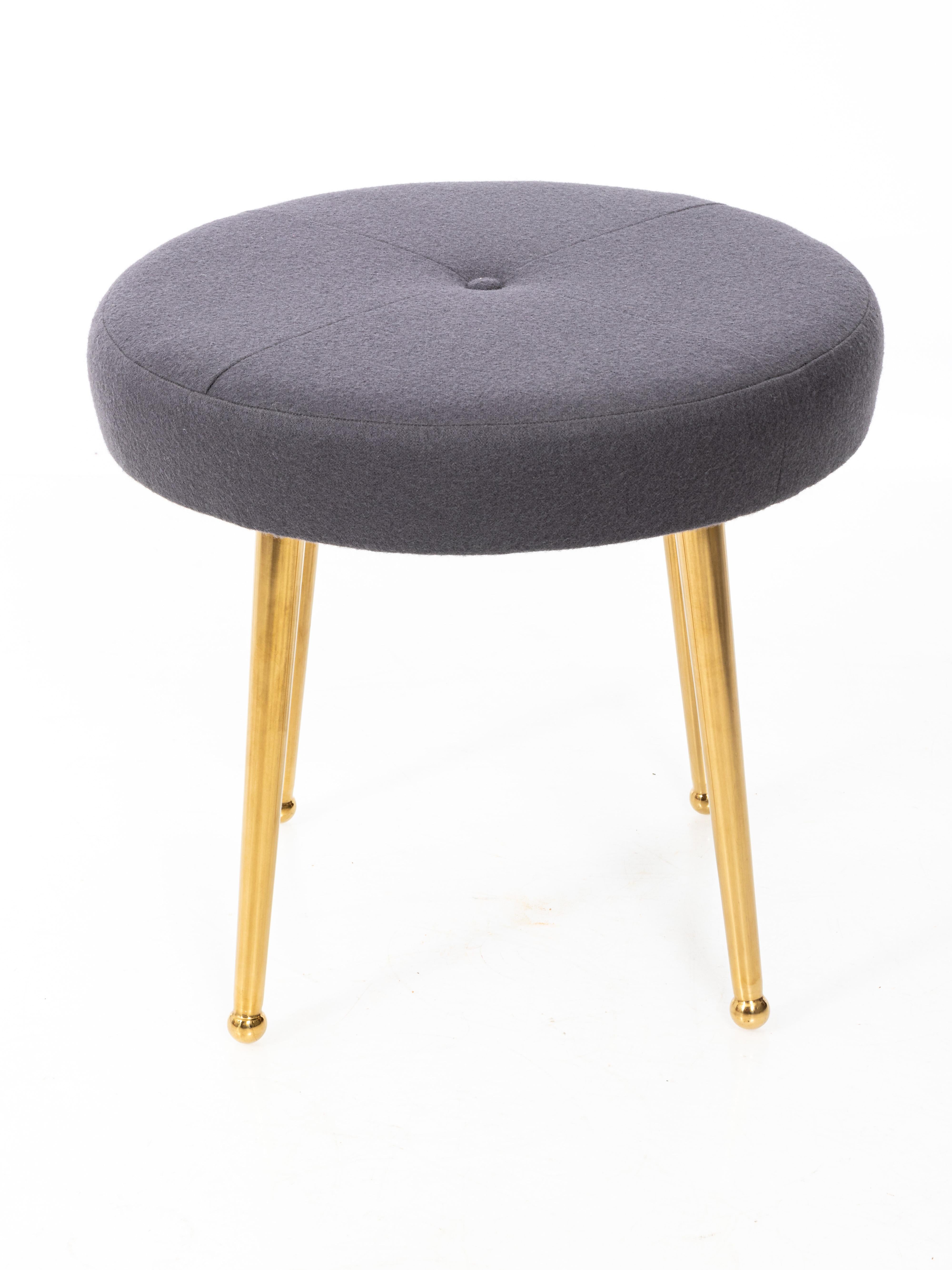 Custom Pair of Midcentury Style Round Stools with Brass Legs In New Condition For Sale In New York, NY