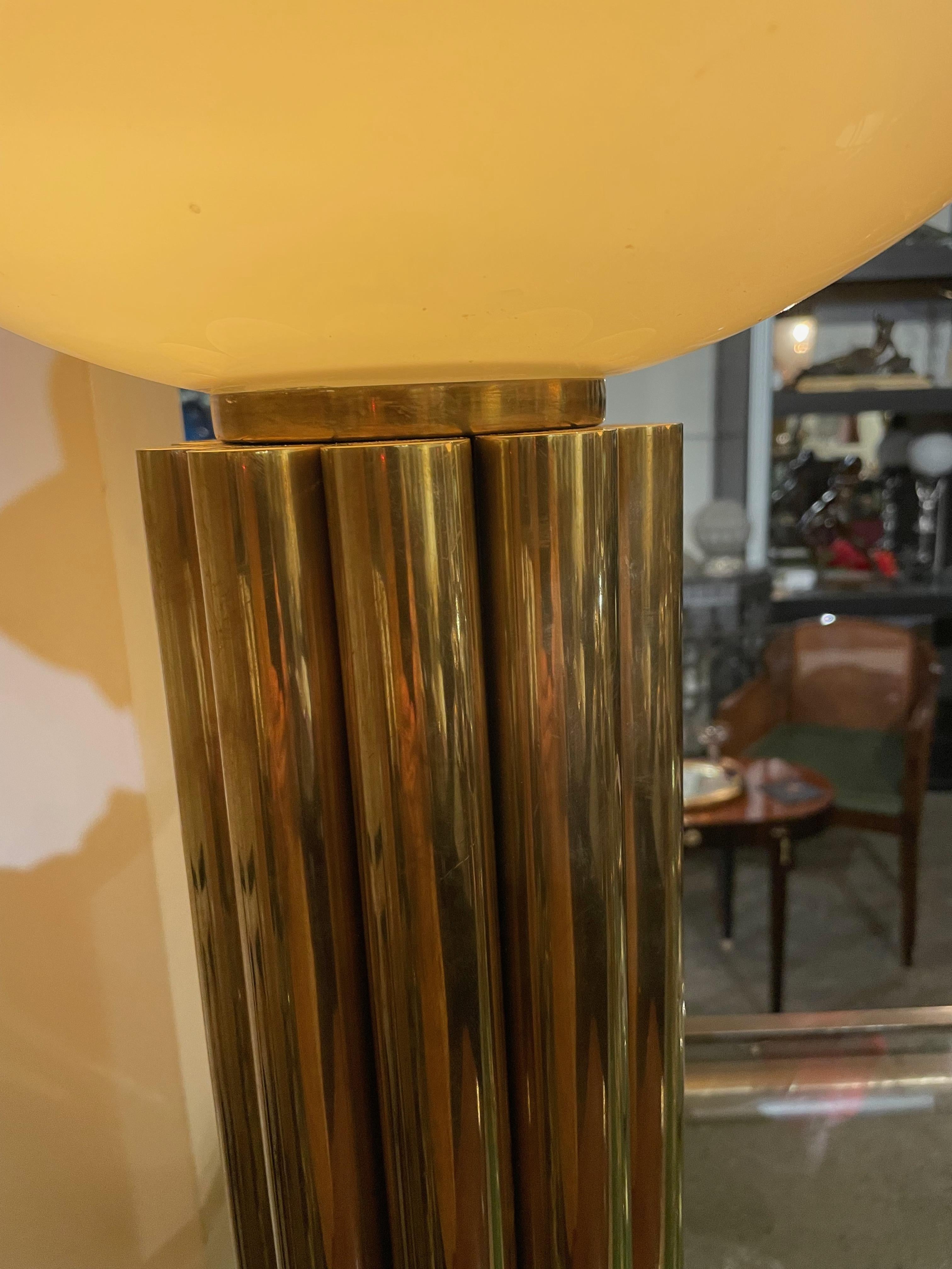 Custom Pair of Brass and Glass Table Torchiere Lamps 3