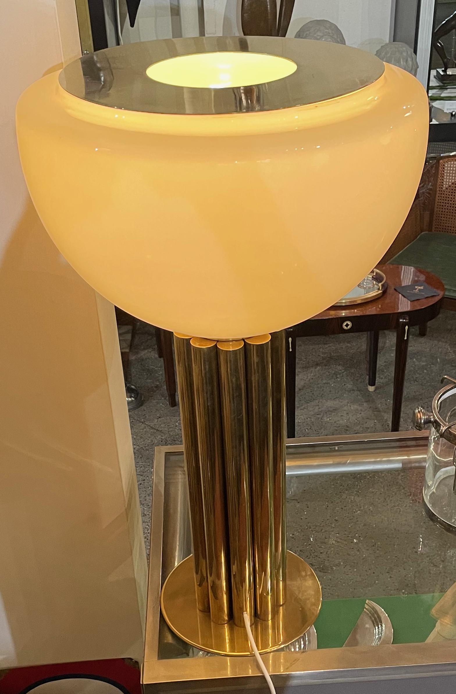 Custom Pair of Brass and Glass Table Torchiere Lamps In Good Condition In Oakland, CA