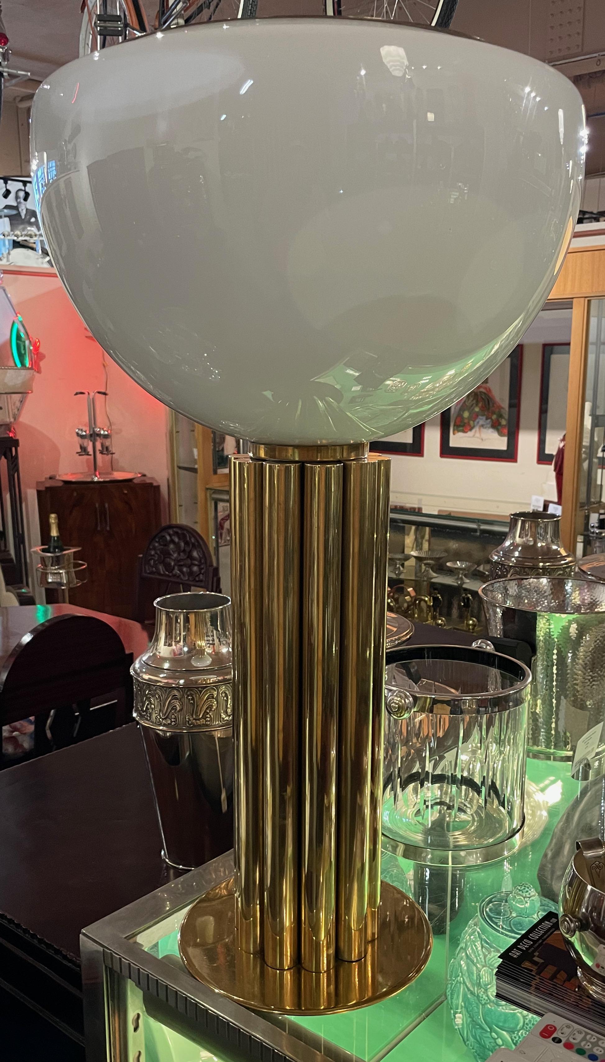 Mid-20th Century Custom Pair of Brass and Glass Table Torchiere Lamps