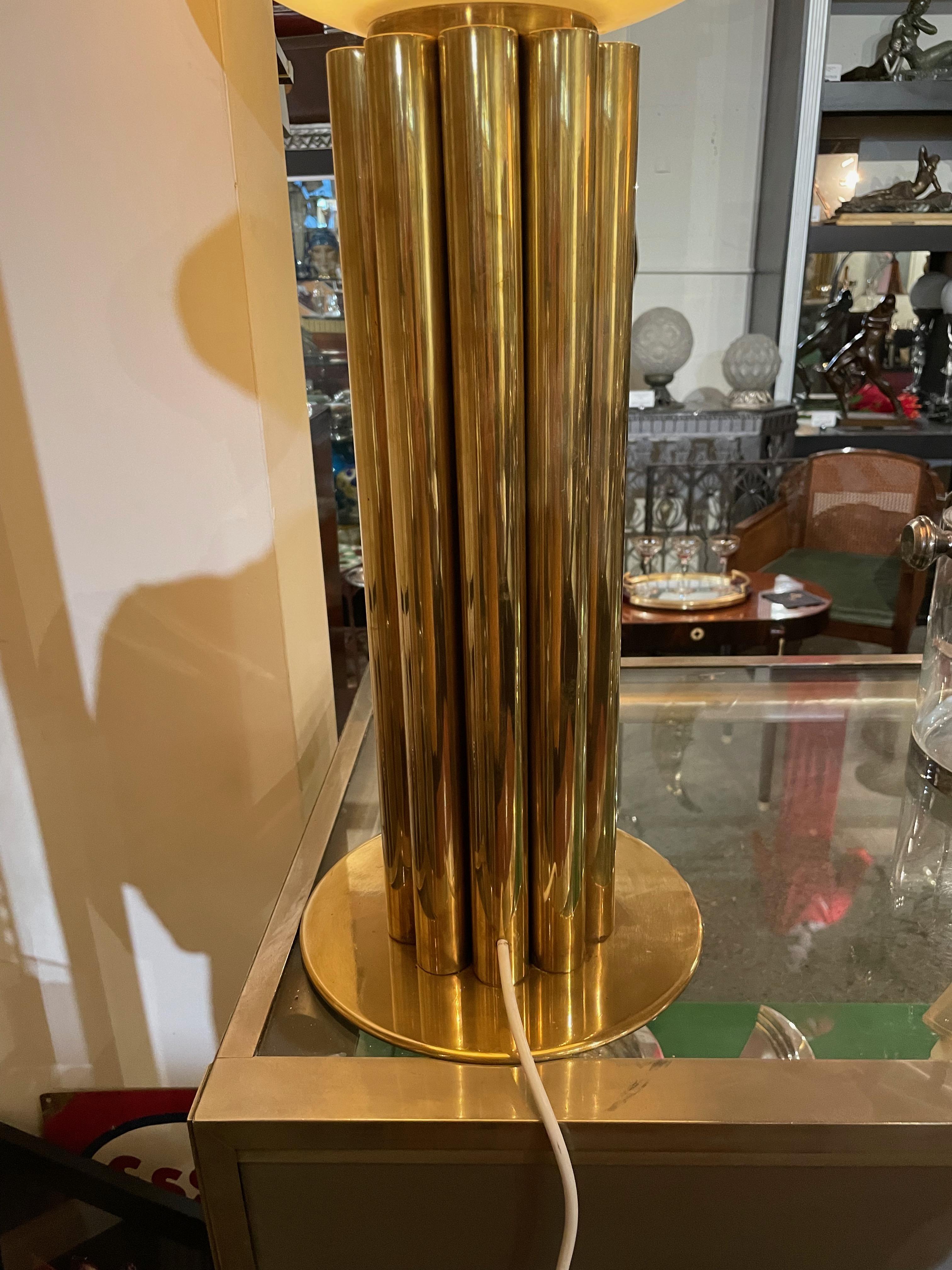 Custom Pair of Brass and Glass Table Torchiere Lamps 2