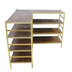 Custom Pair of Brass and Wood Etageres From P. E. Guerin