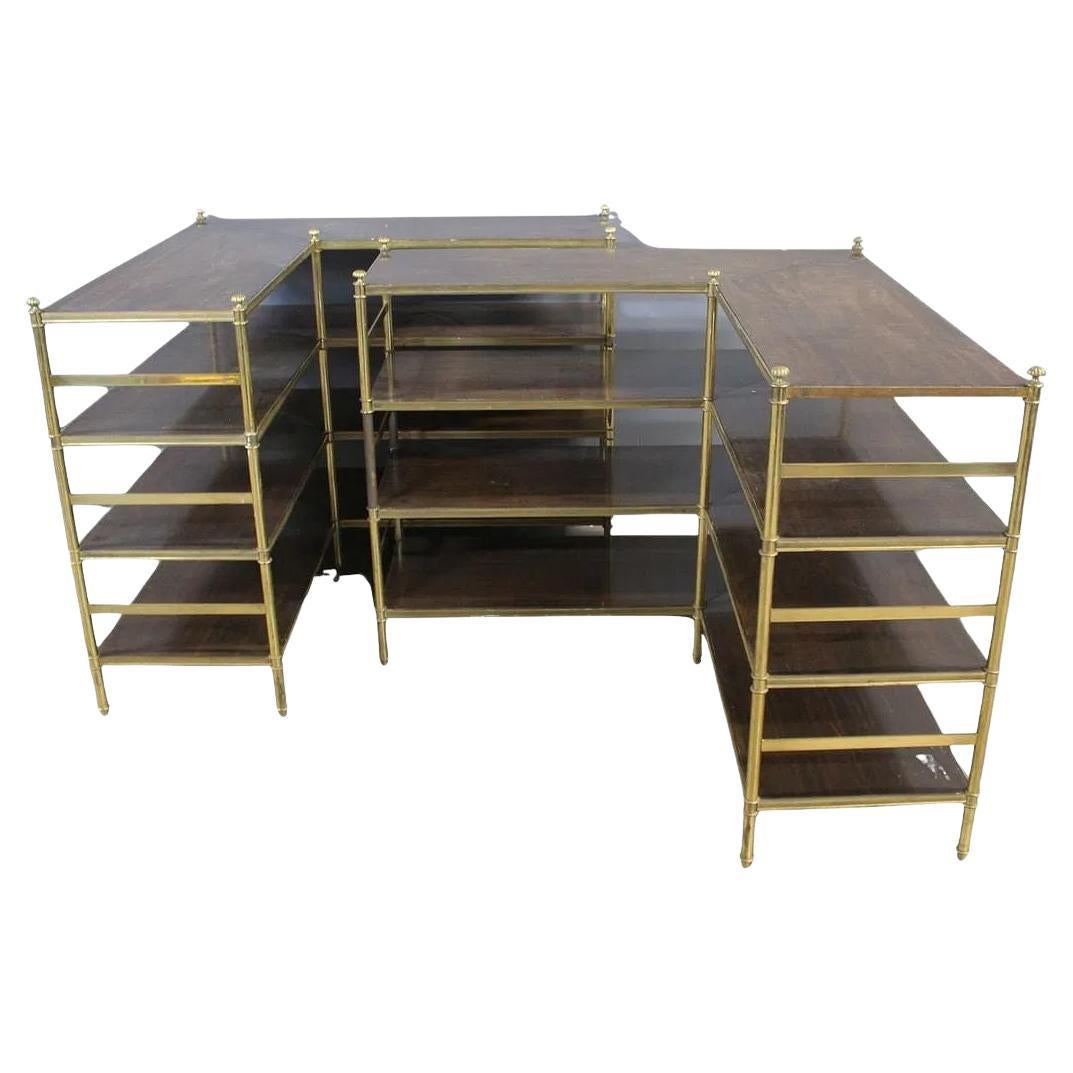 Custom Pair of Brass and Wood Etageres From P. E. Guerin For Sale