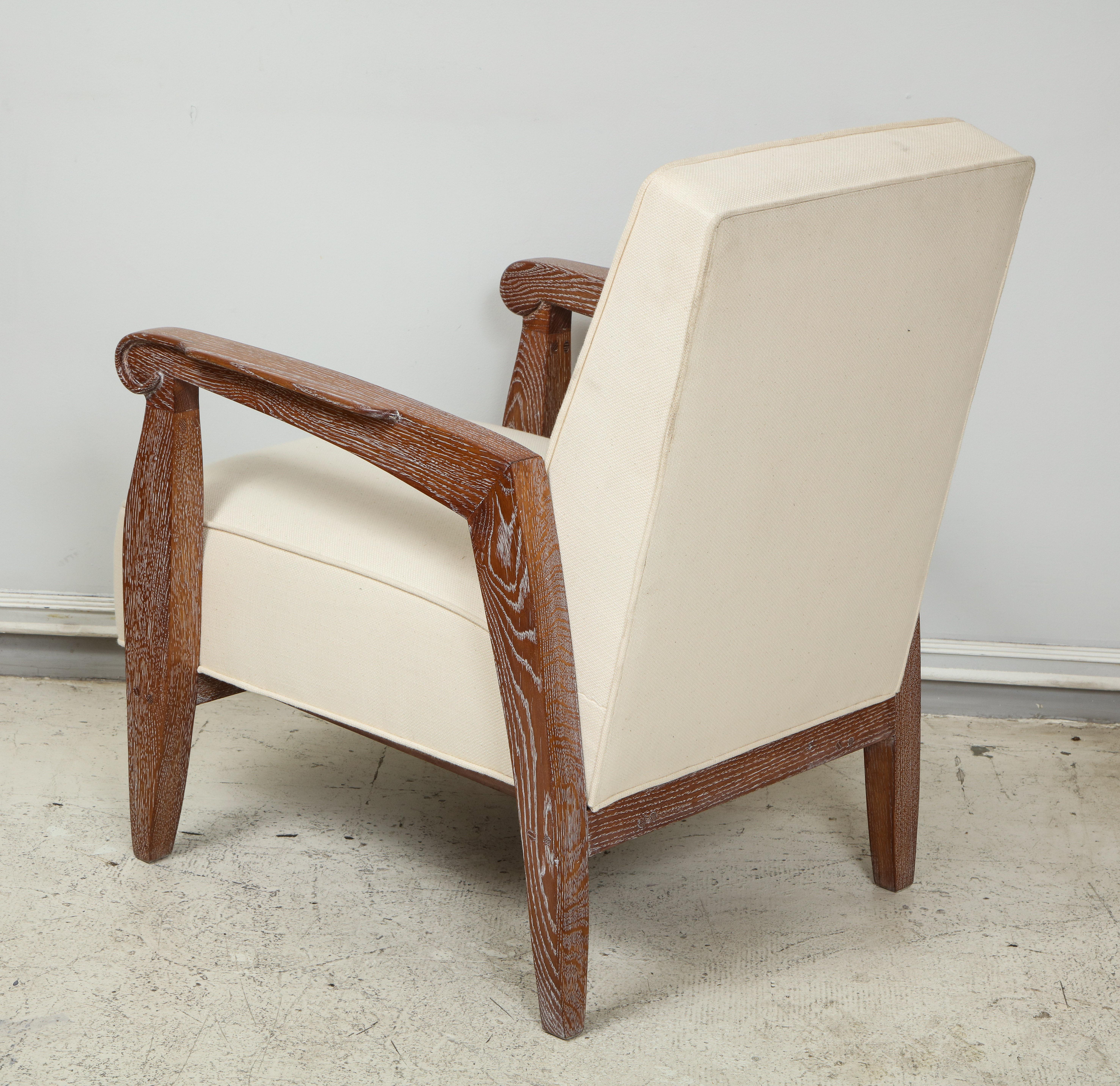 Custom Pair of Cerused Oak Lounge Chairs For Sale 3