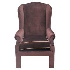 Custom Pair of Elegant Brown Velvet Parson Style Wingback Lounge Chairs