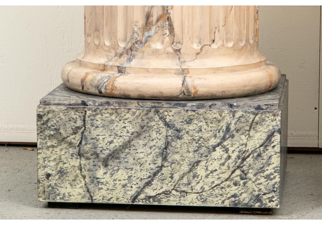 Classical Greek Custom Pair of Faux Marble Painted Fluted Coulumn Pedestals