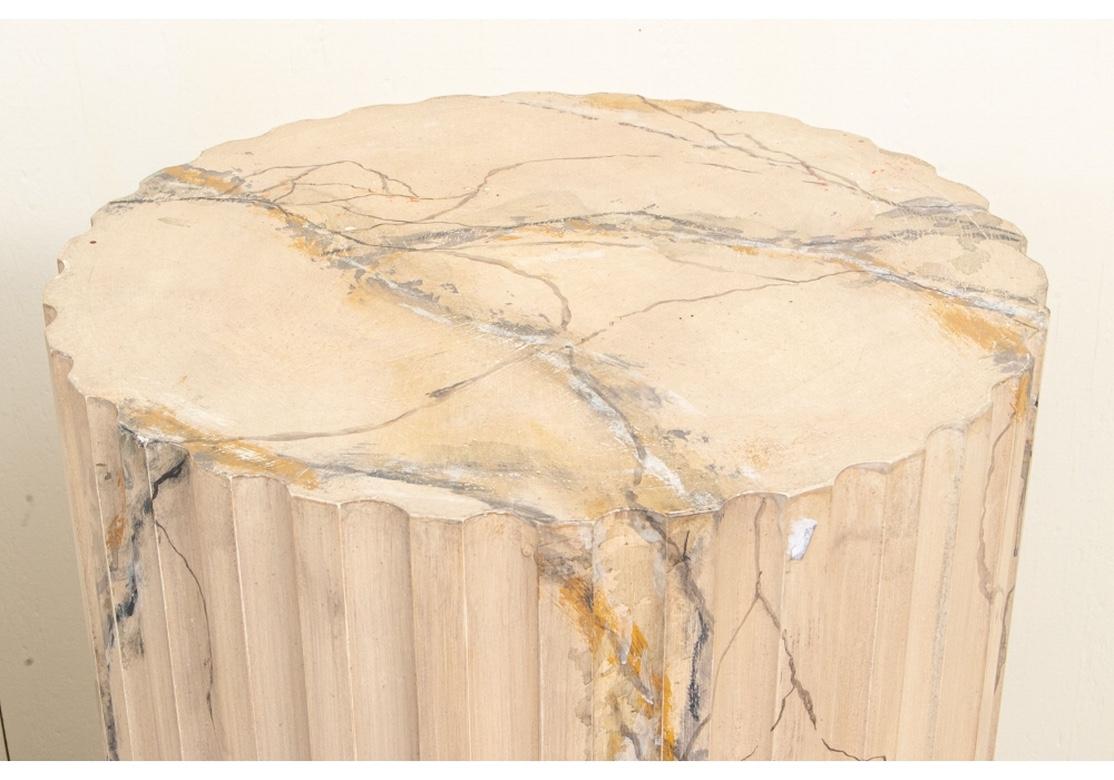 Hand-Painted Custom Pair of Faux Marble Painted Fluted Coulumn Pedestals
