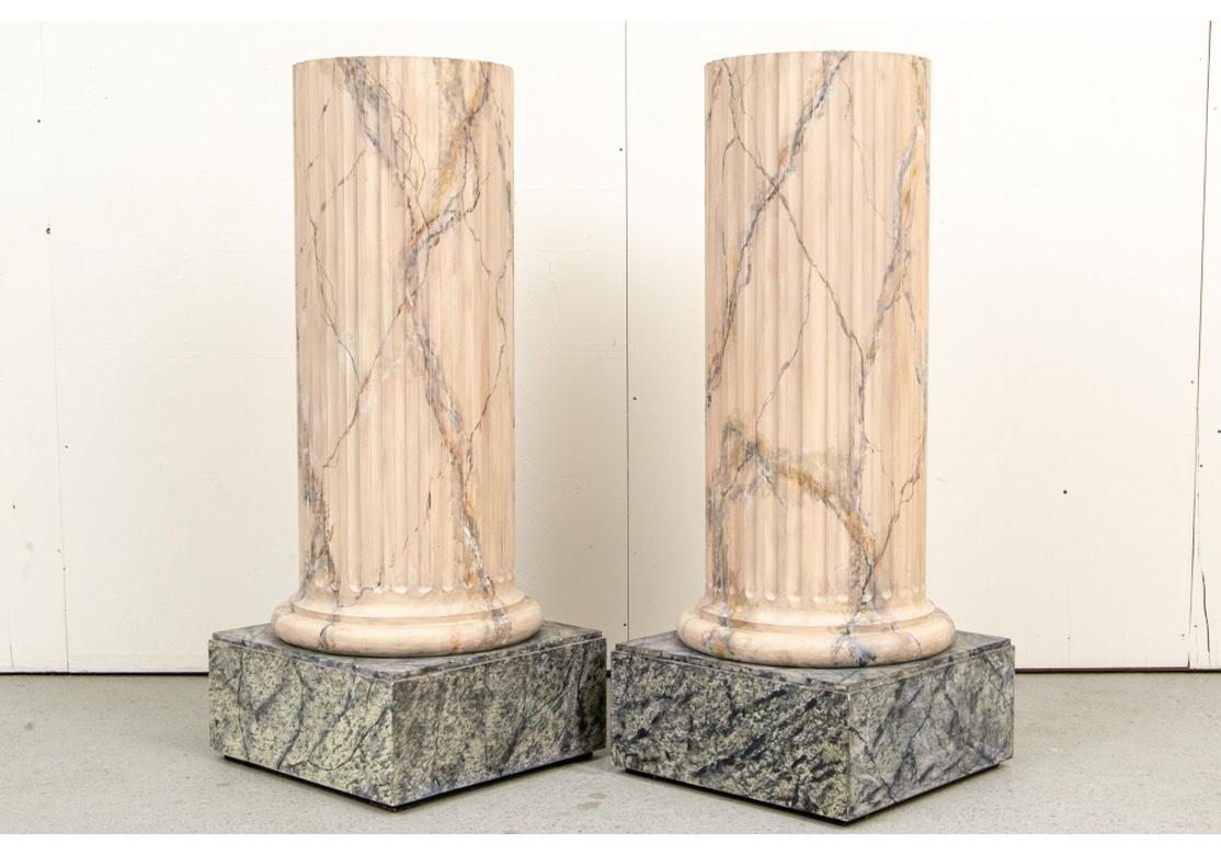 Custom Pair of Faux Marble Painted Fluted Coulumn Pedestals In Good Condition In Bridgeport, CT