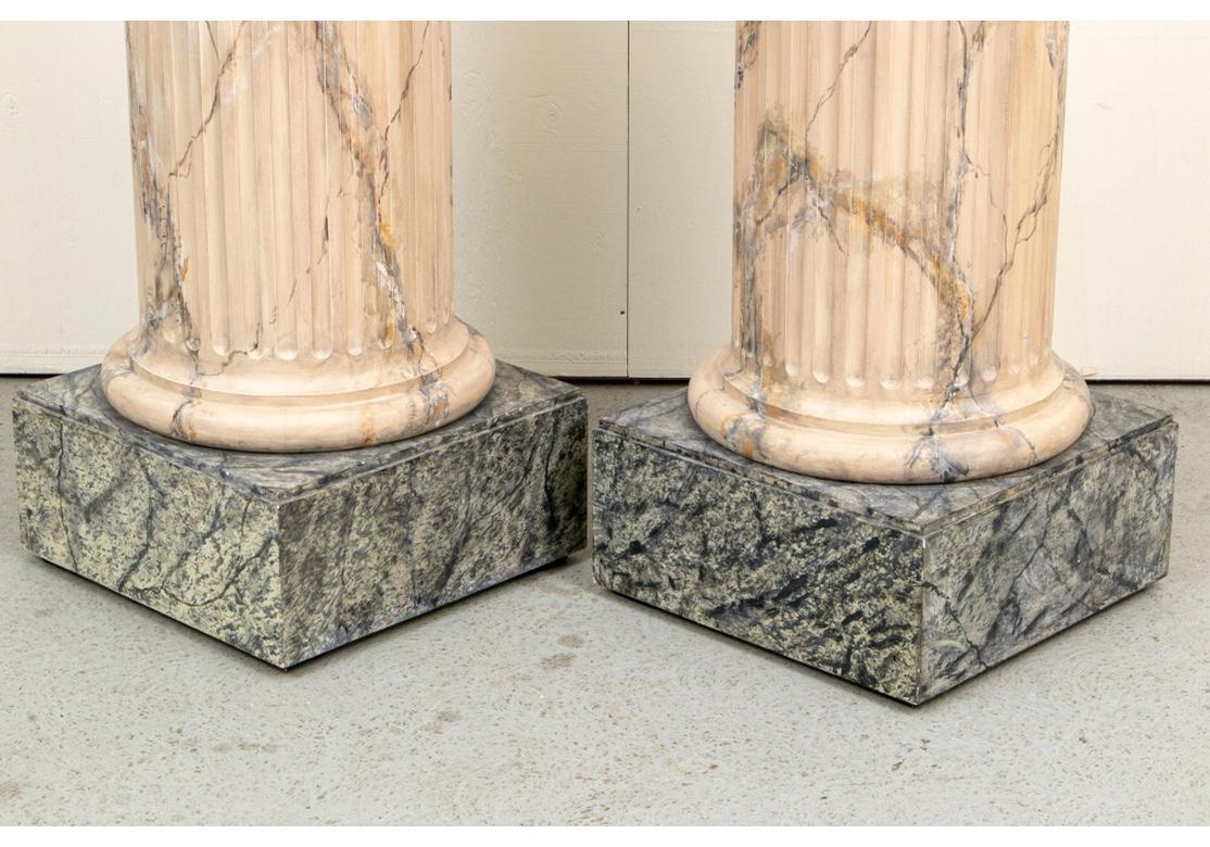 20th Century Custom Pair of Faux Marble Painted Fluted Coulumn Pedestals