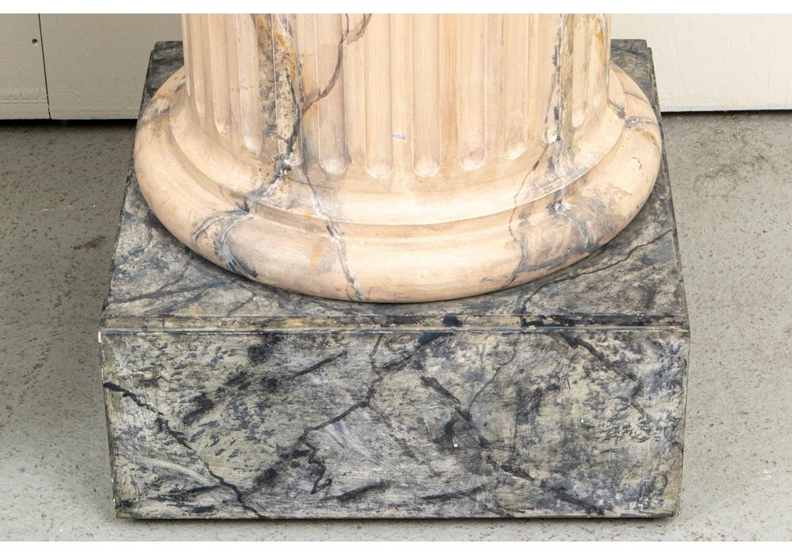 Wood Custom Pair of Faux Marble Painted Fluted Coulumn Pedestals