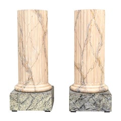 Custom Pair of Faux Marble Painted Fluted Coulumn Pedestals