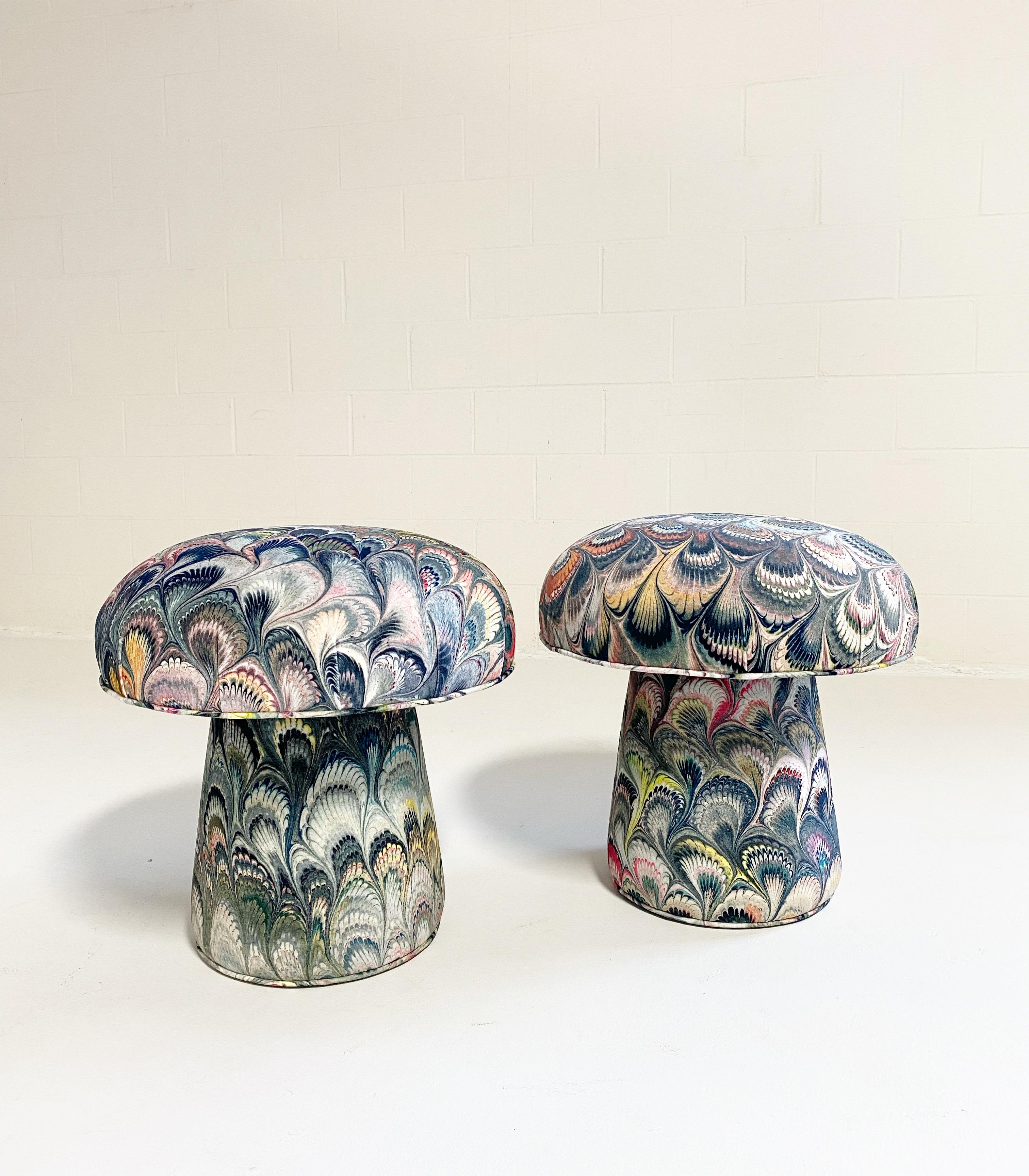 Contemporary Custom - Pair of Forsyth Mushrooms in Beata Heuman Marble Velvet For Sale