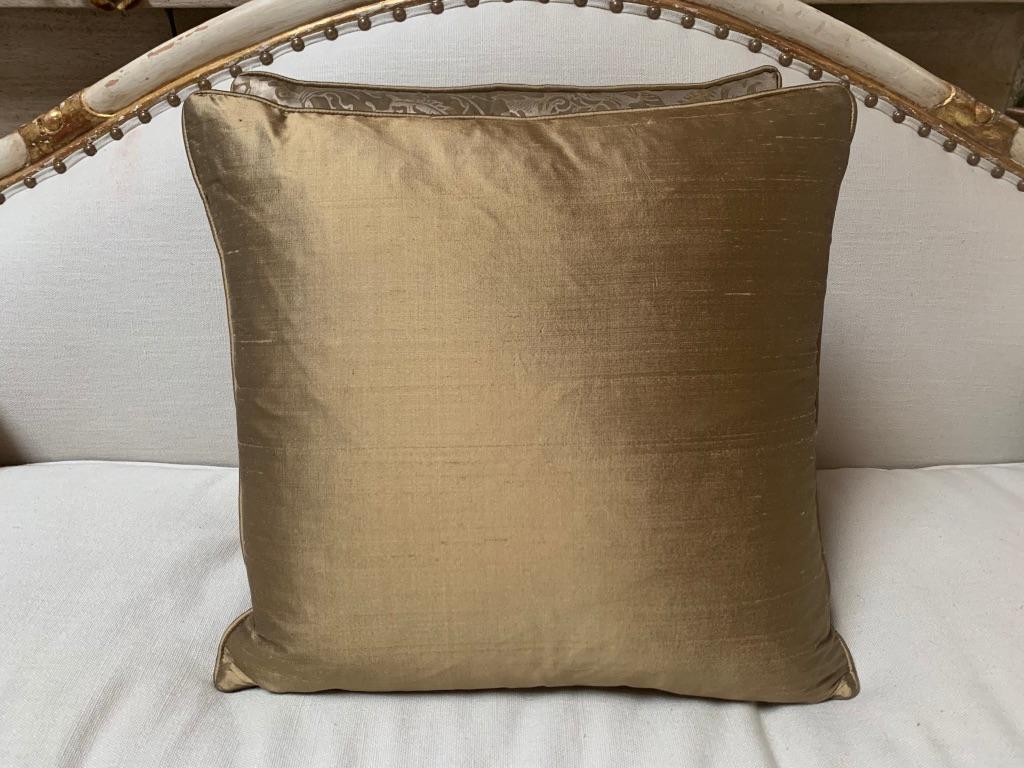 Italian Custom Pair of Fortuny Pillows with Silk Backs