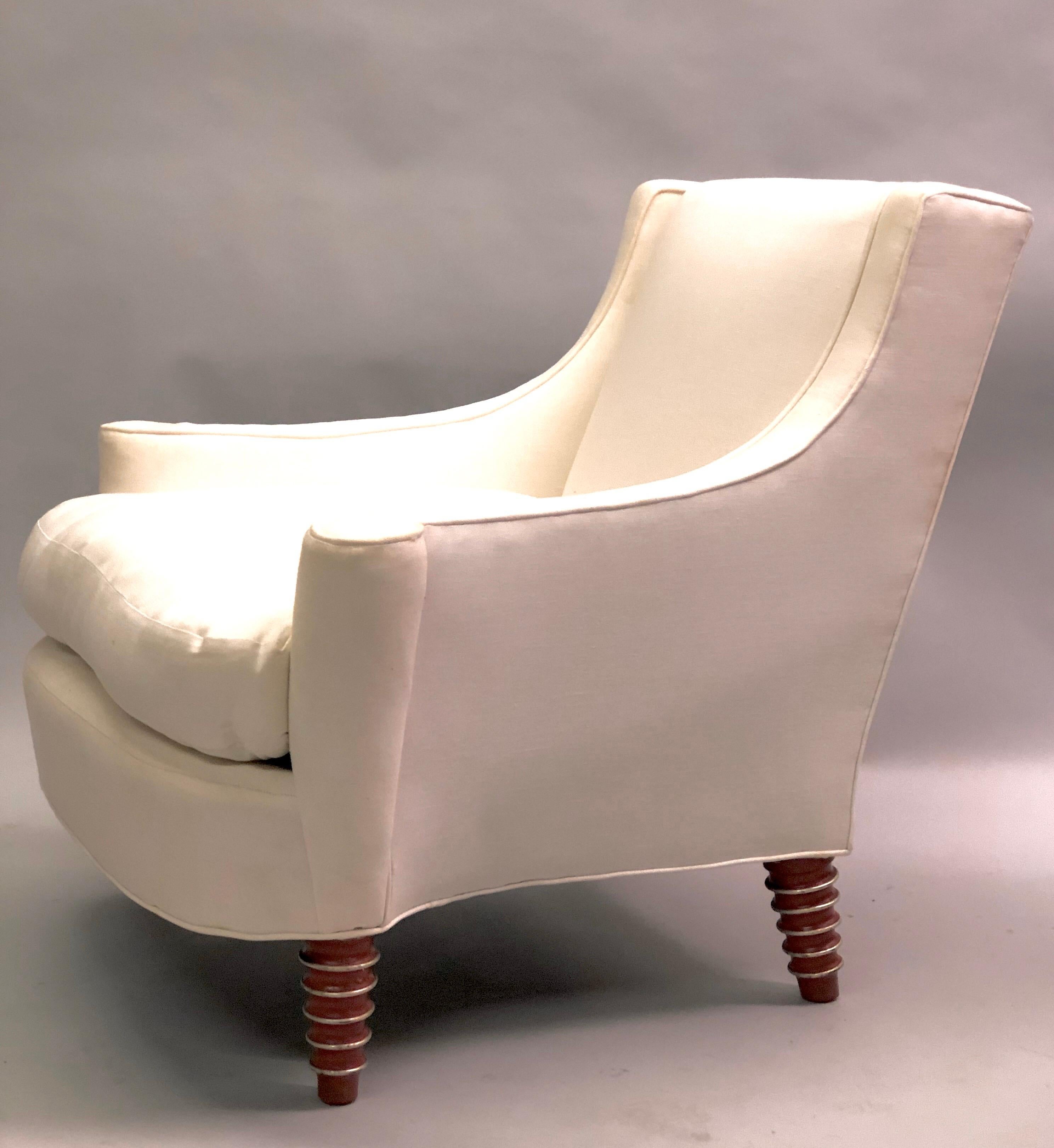 Mid-Century Modern Custom Pair of French Modern Neoclassical Lounge Chairs by Maison Jansen