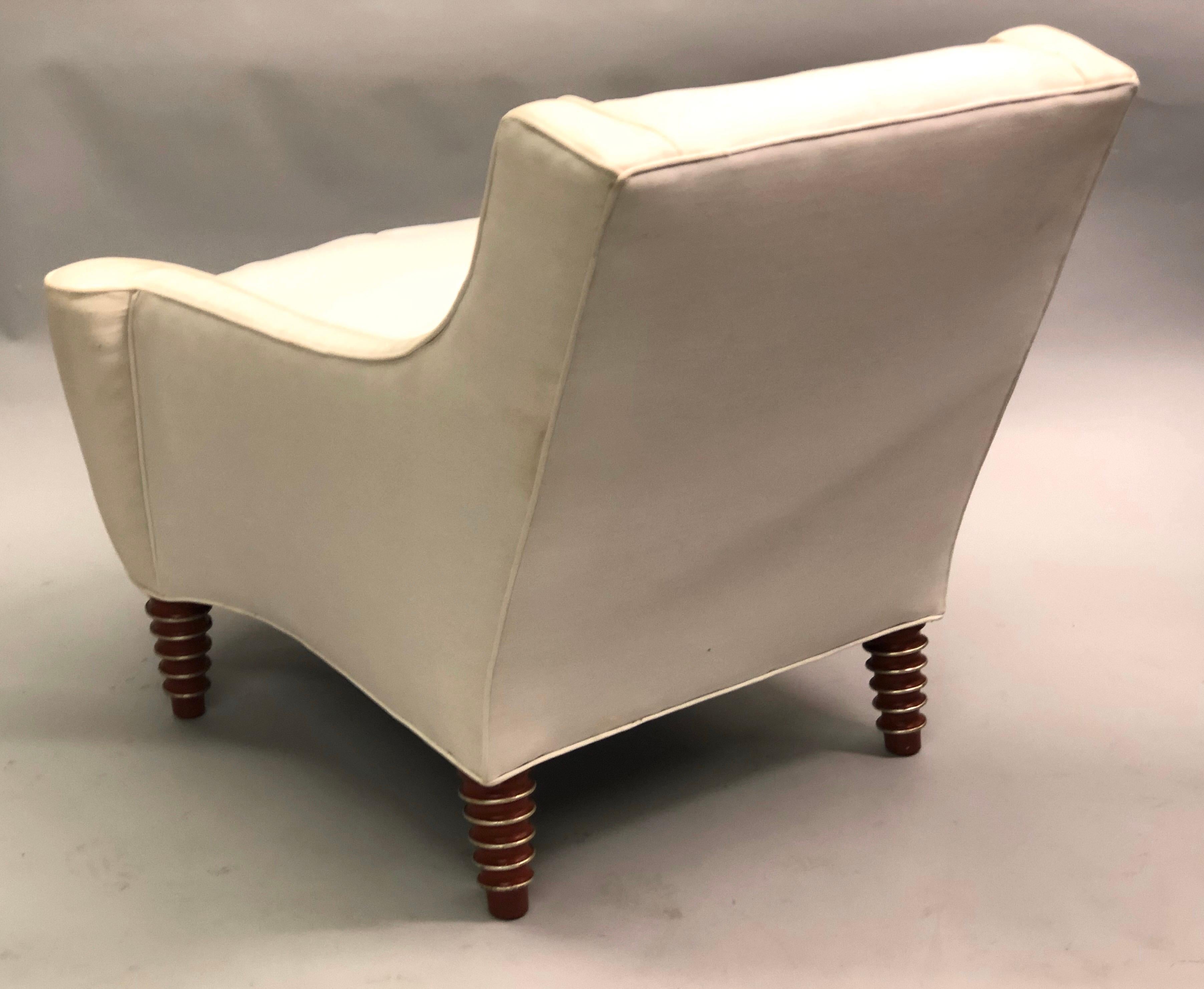 Bronze Custom Pair of French Modern Neoclassical Lounge Chairs by Maison Jansen
