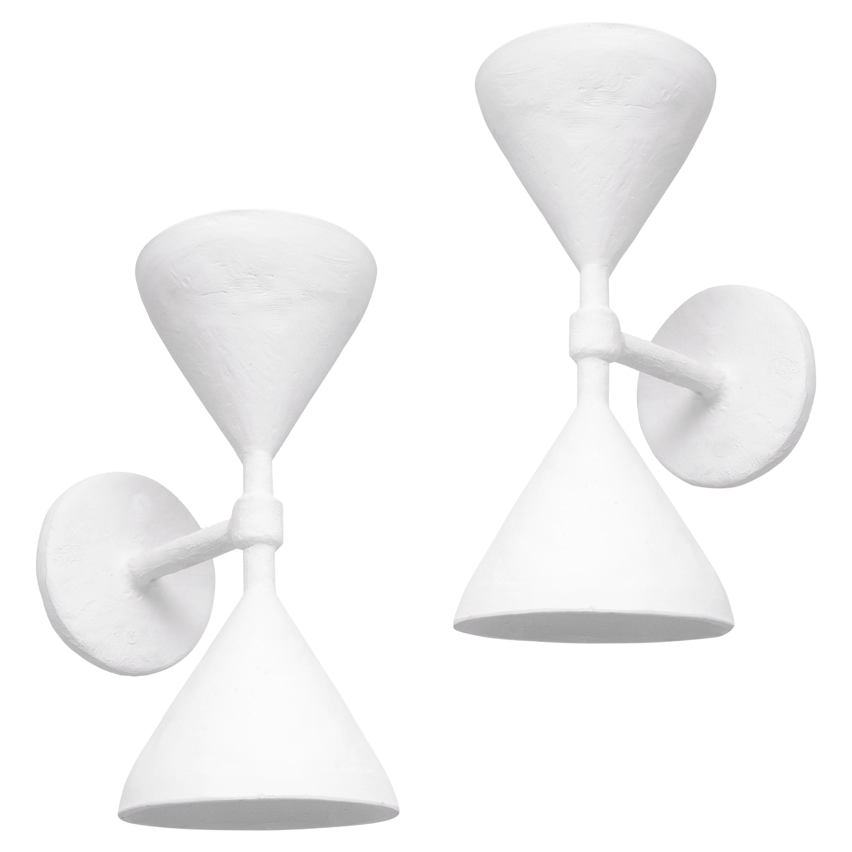 Custom Pair of Gaston Double-Arm Plaster Sconces