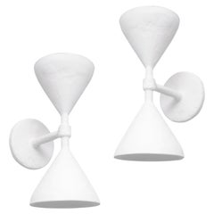Custom Pair of Gaston Double-Arm Plaster Sconces
