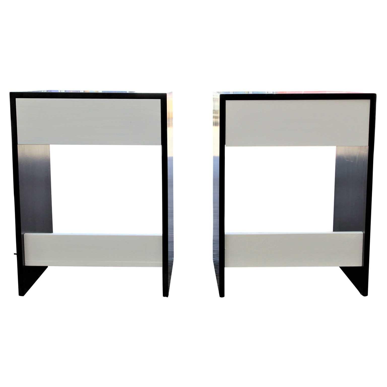 American Custom Pair of Leaf Carved Poplar Nightstands / Side Tables by Norm Stoeker