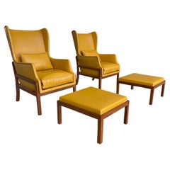 Custom Pair of Midcentury Wingback Armchairs in the Style of Mogens Koch
