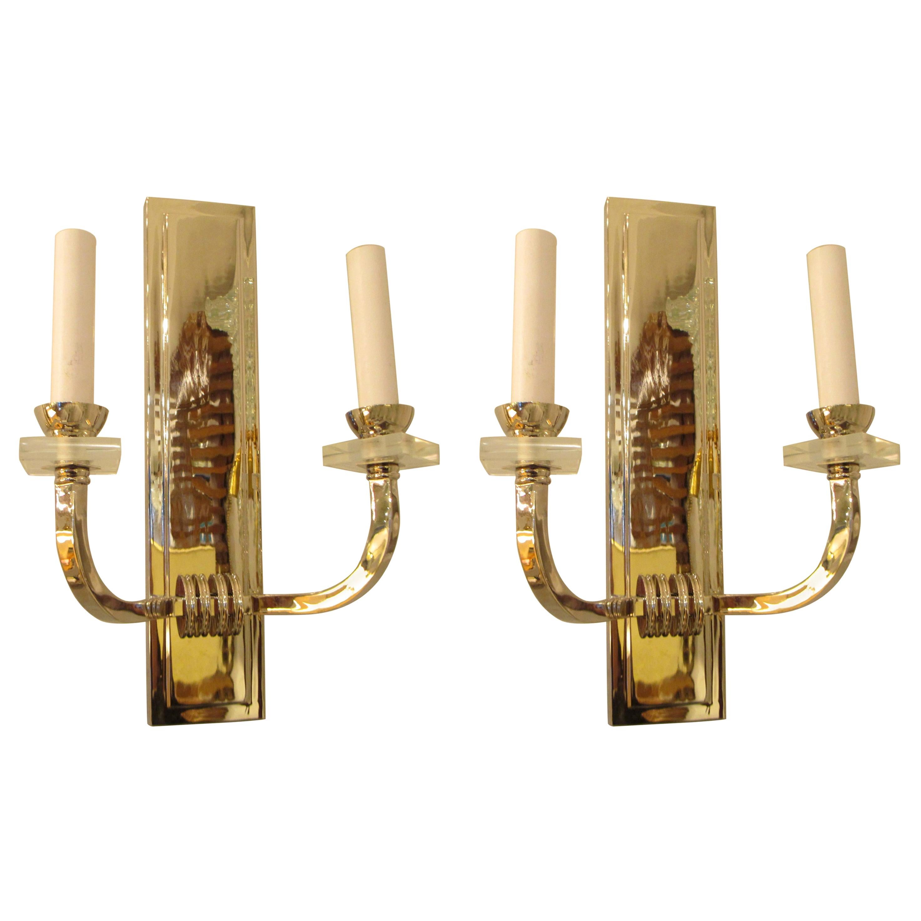 Custom Pair of Nickel-Plated Two Arms Sconces For Sale