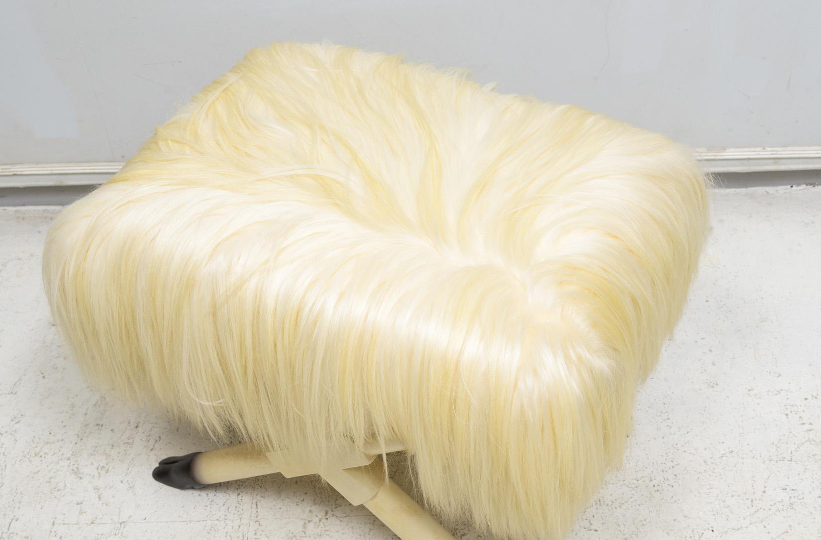 Contemporary Custom Llama Covered Oak and Parchment X-Frame Bench For Sale