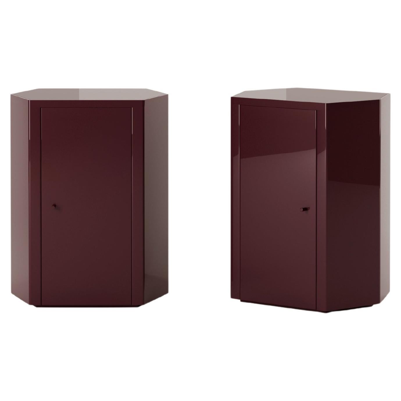 Paire de tables de nuit Park en laque Noir sang de bœuf  24" de large x 19" de profondeur