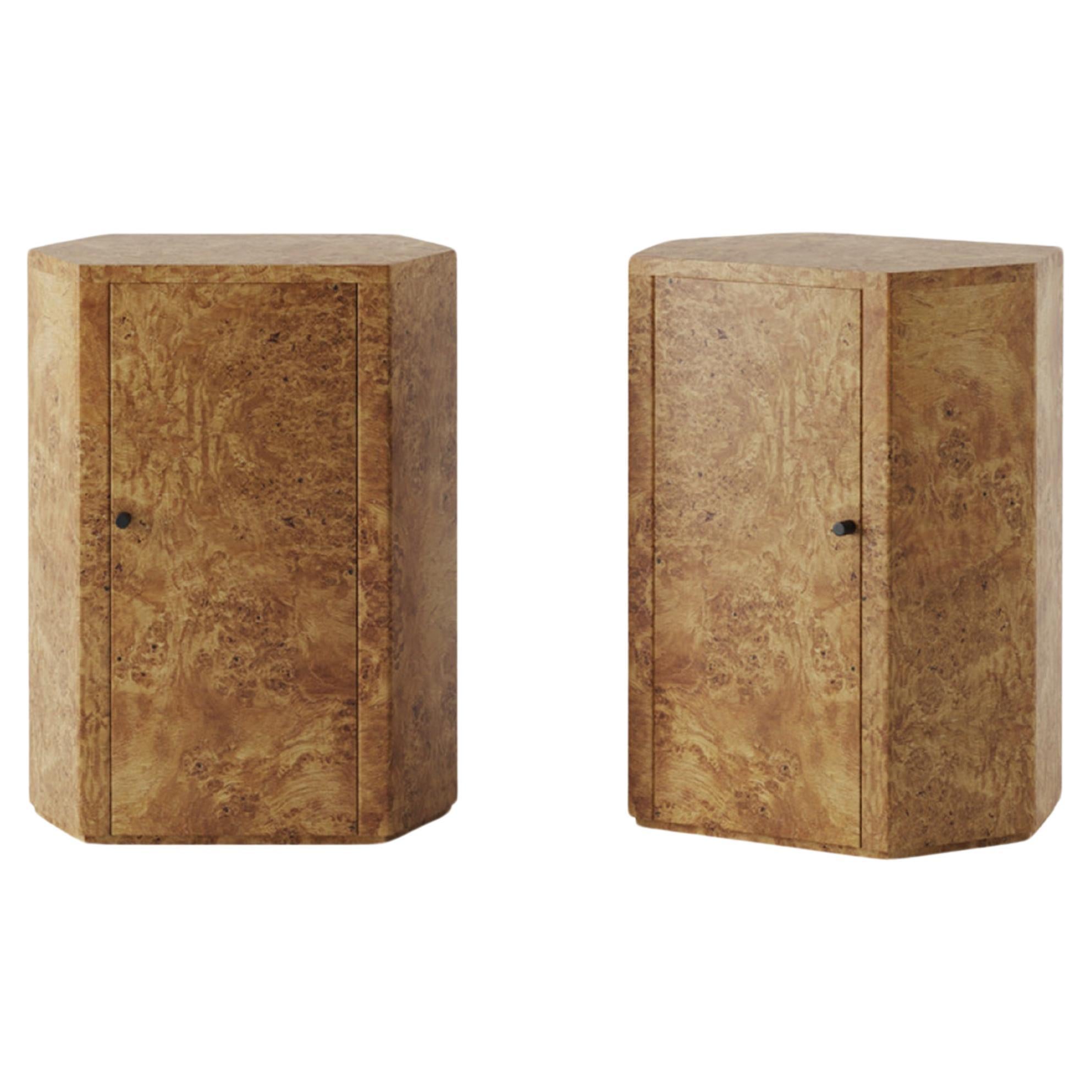 Custom Pair of Park Night Stands in Poplar Burl by Yaniv Chen for Lemon 25"High 