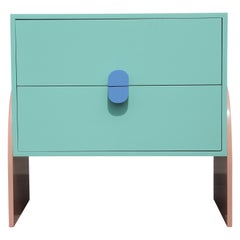 Custom Pair of Pastel Two-Drawer Memphis Style Postmodern Tables or Nightstands