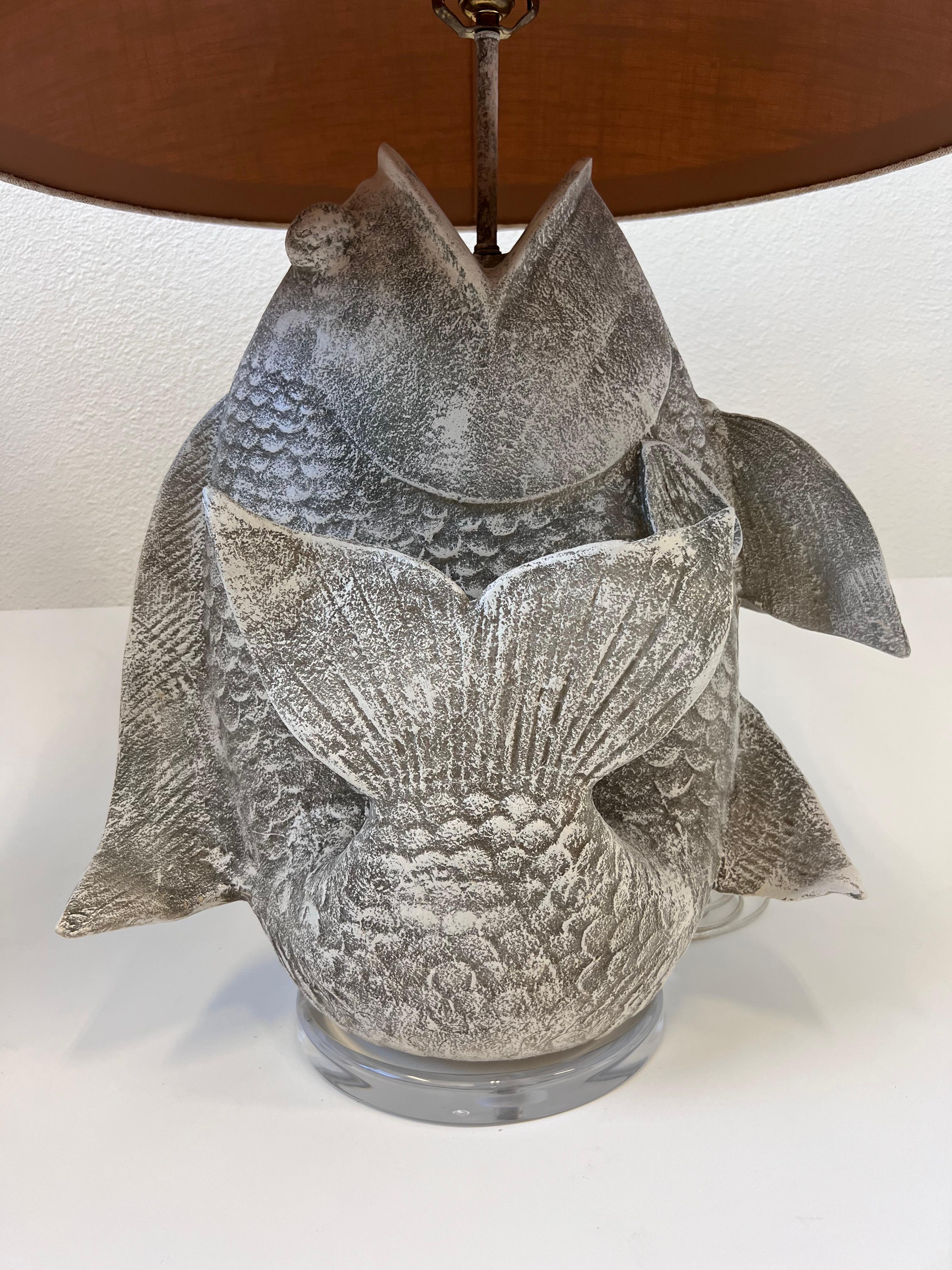 Custom Pair of Plaster Fish Lamps Richard Ray for Steve Chase  In Good Condition In Palm Springs, CA