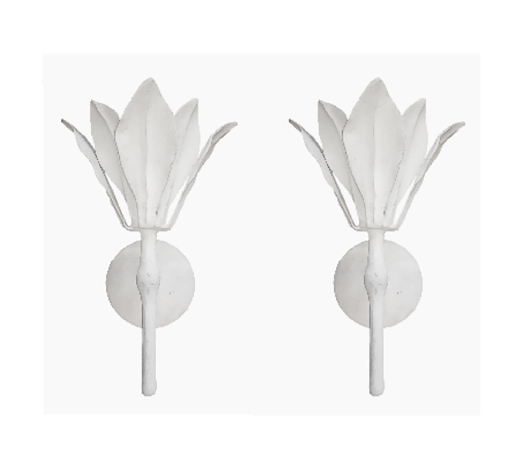 Custom Pair of Plaster Single Fleur Sconces In New Condition For Sale In New York, NY