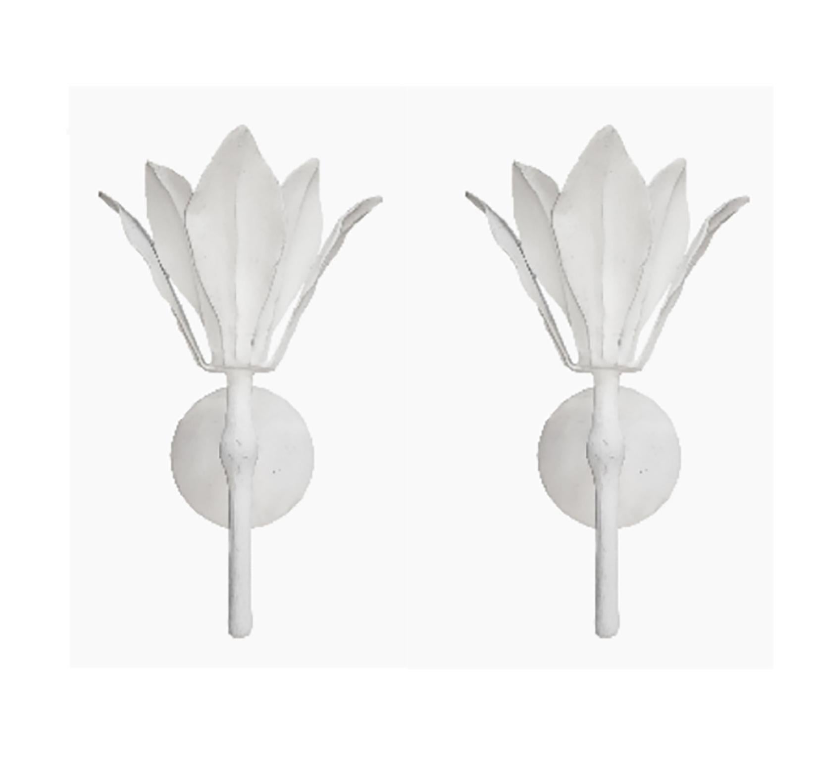 American Custom Pair of Plaster Single Fleur Sconces For Sale