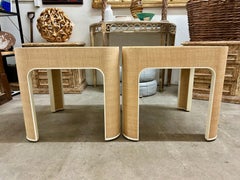 Custom Pair of Occasional Tables Wood + Grasscloth John Dickinson
