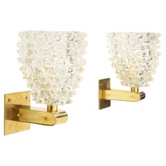 Custom Pair of "Rostrate" Glass Sconces with 3 x 3 Backplates