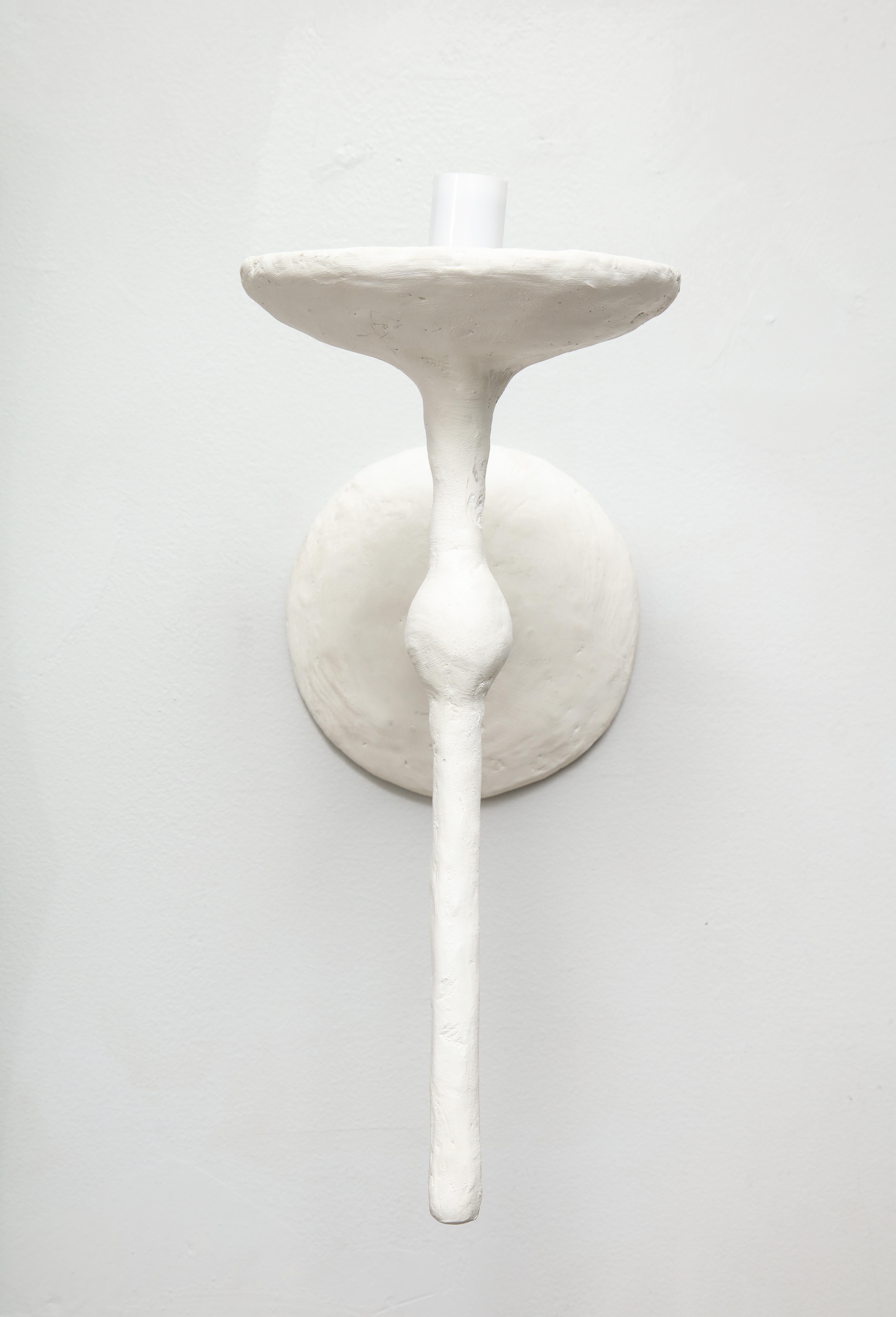 American Custom Pair of Single-Arm Plaster Sconces in the Manner of Giacometti For Sale