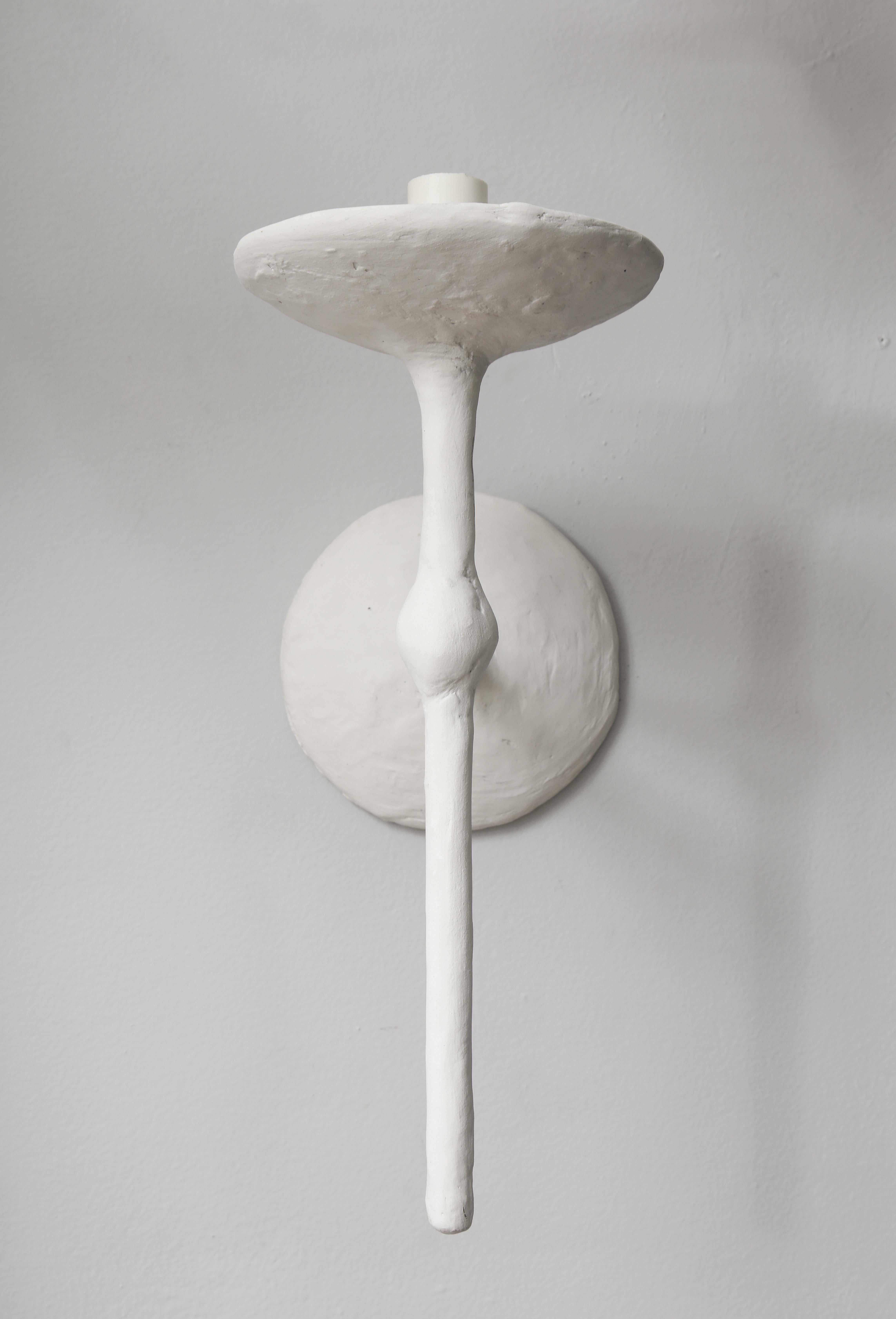 Custom Pair of Single-Arm Plaster Sconces in the Manner of Giacometti For Sale 3