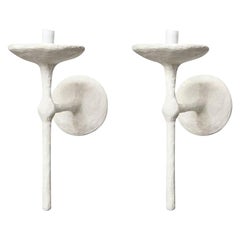 Custom Pair of Single-Arm Plaster Sconces in the Manner of Giacometti