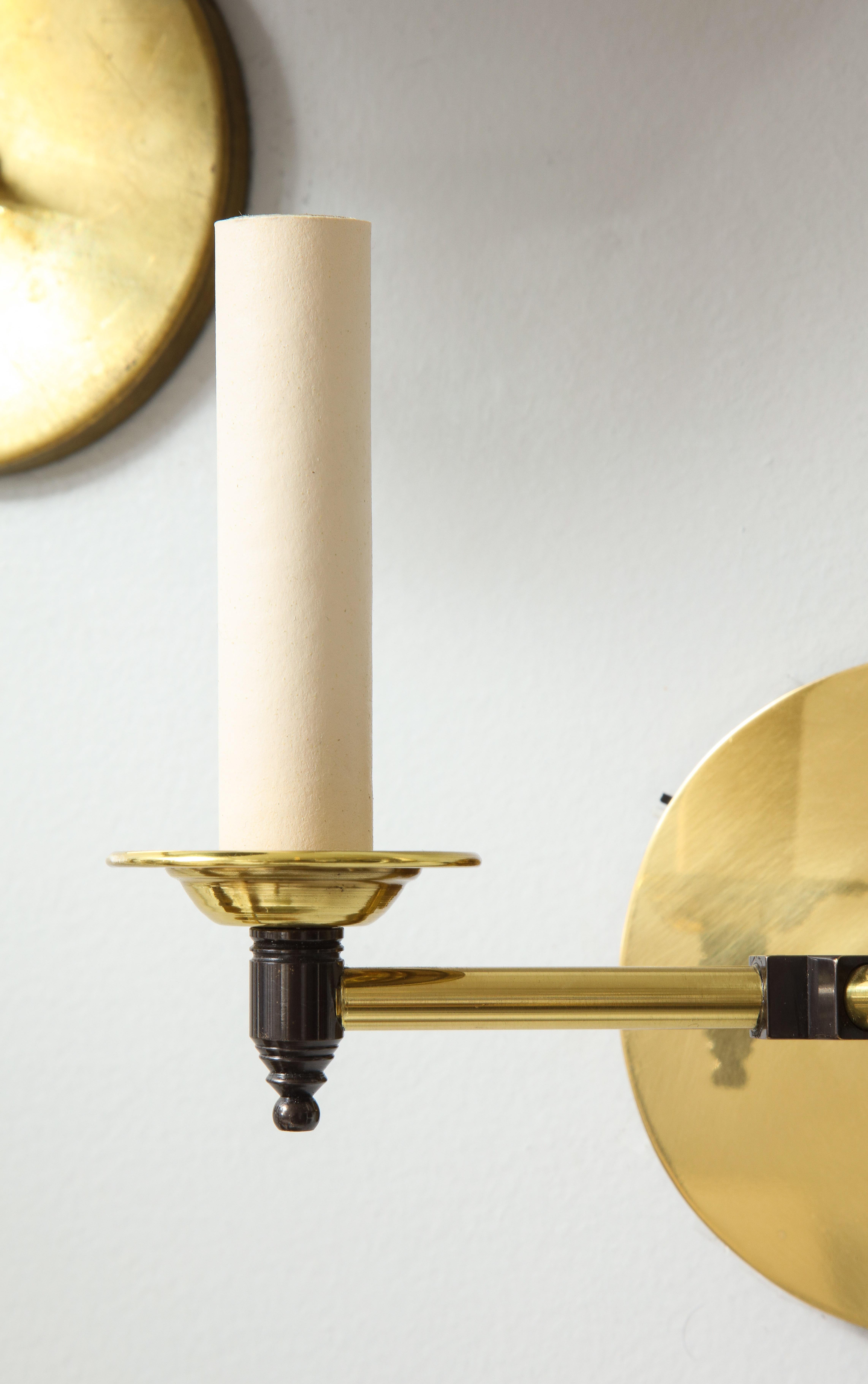 Custom Pair of Two-Arm Brass Sconces in the Midcentury Manner In New Condition For Sale In New York, NY