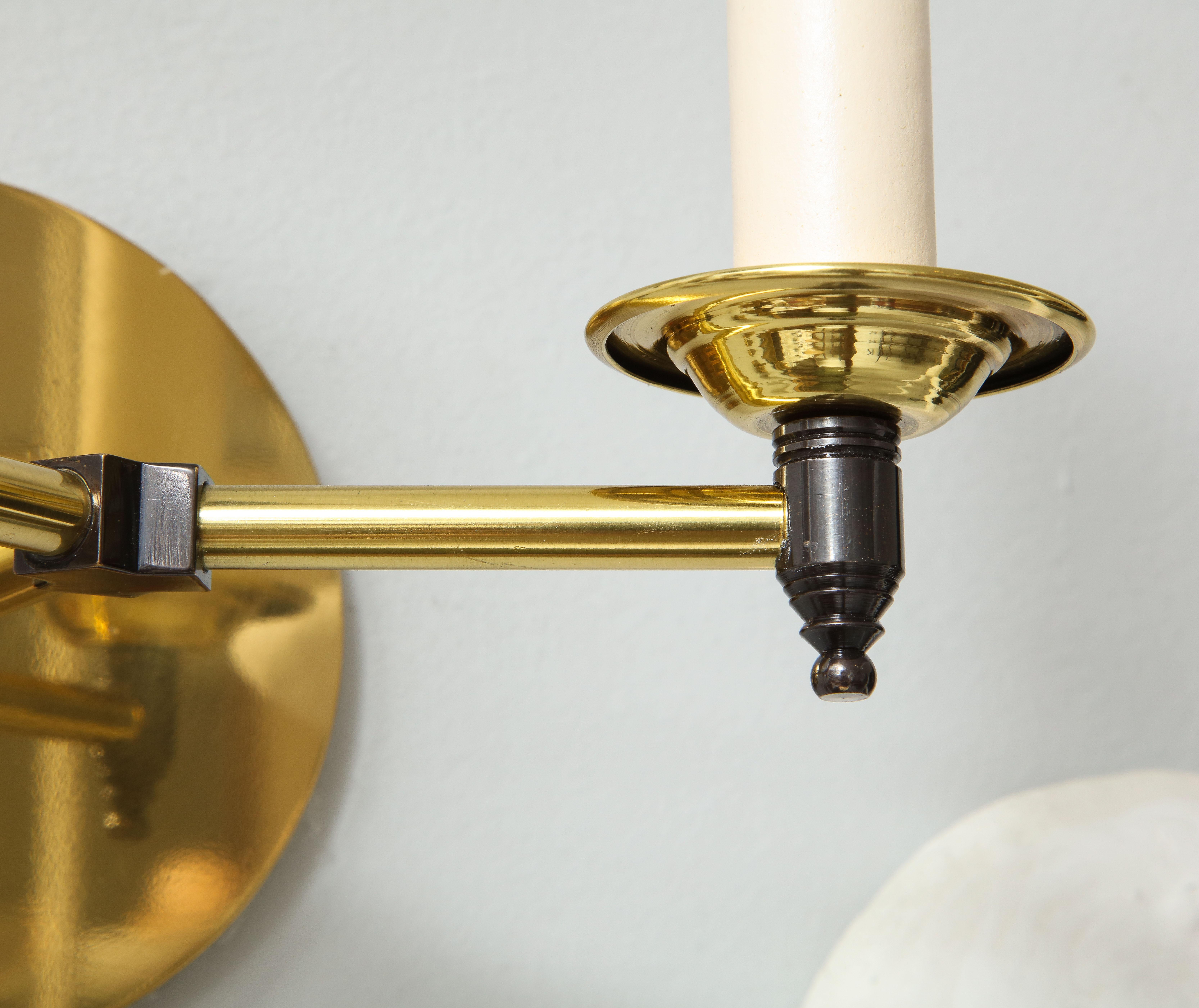 Custom Pair of Two-Arm Brass Sconces in the Midcentury Manner For Sale 1