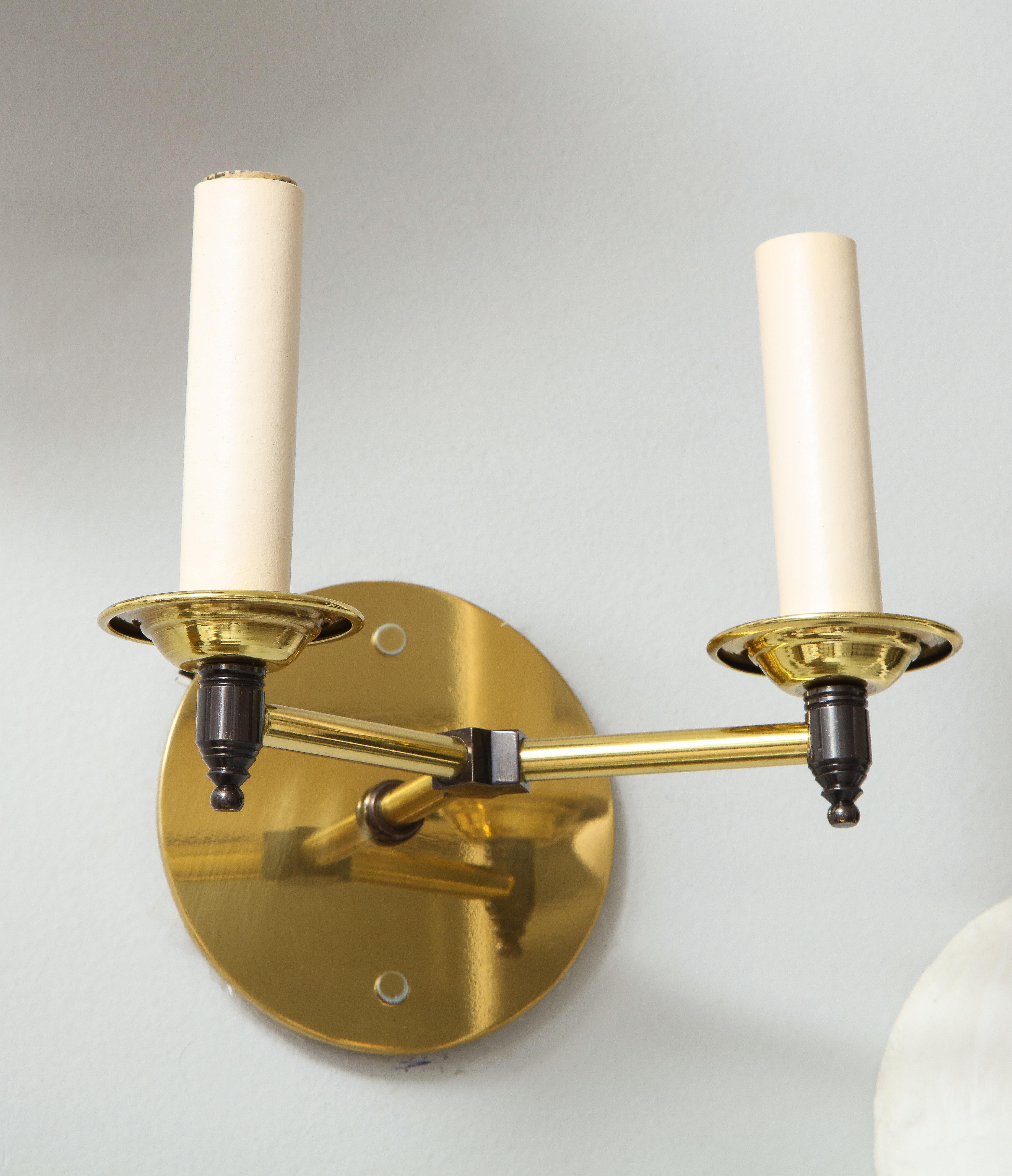 Custom Pair of Two-Arm Brass Sconces in the Midcentury Manner For Sale 2