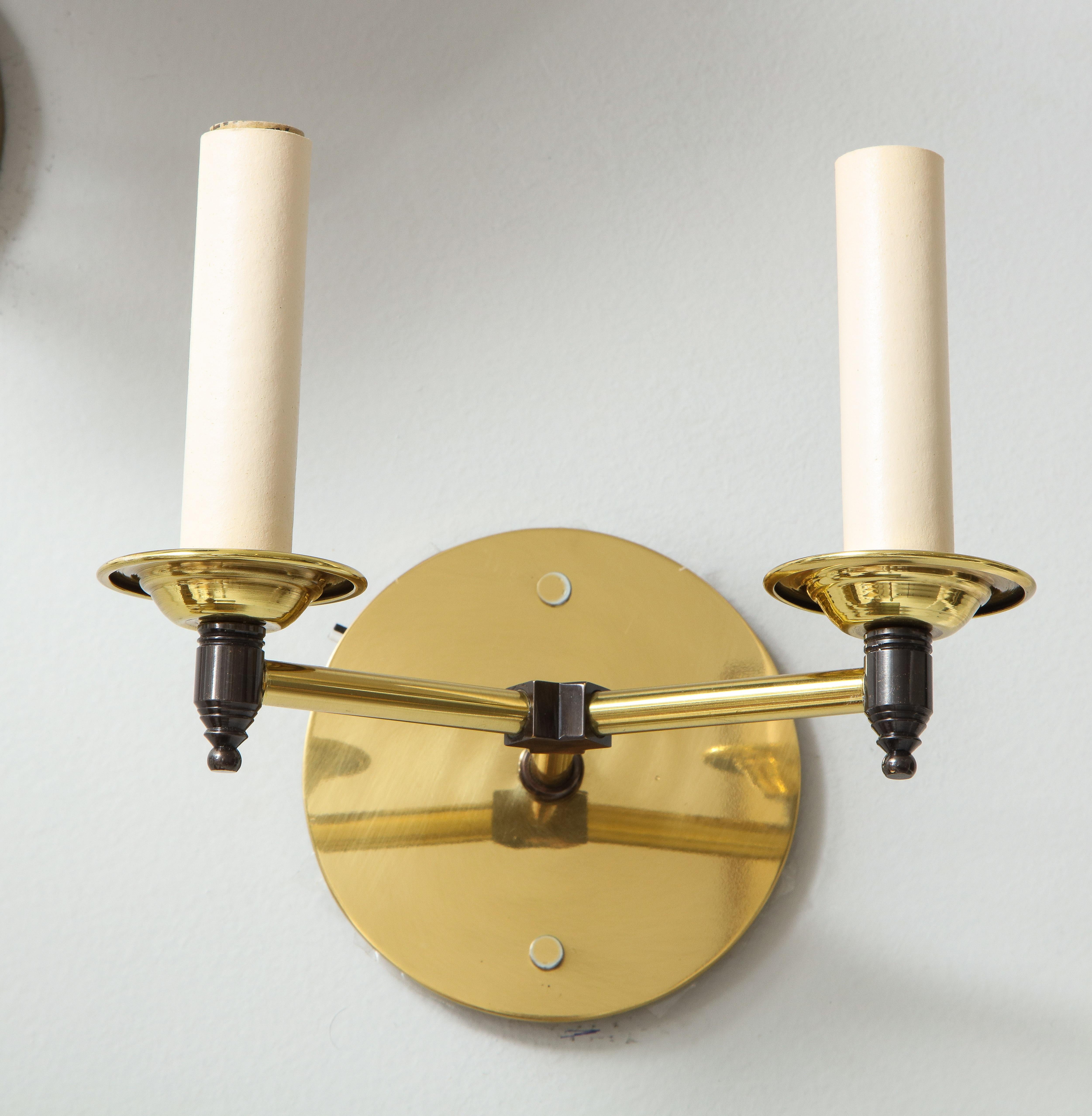 Custom Pair of Two-Arm Brass Sconces in the Midcentury Manner For Sale 3