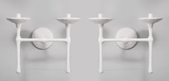 Custom Pair of Two-Arm Plaster Sconces in the Giacometti Manner
