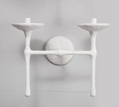 Custom Pair of Two-Arm Plaster Sconces in the Giacometti Manner