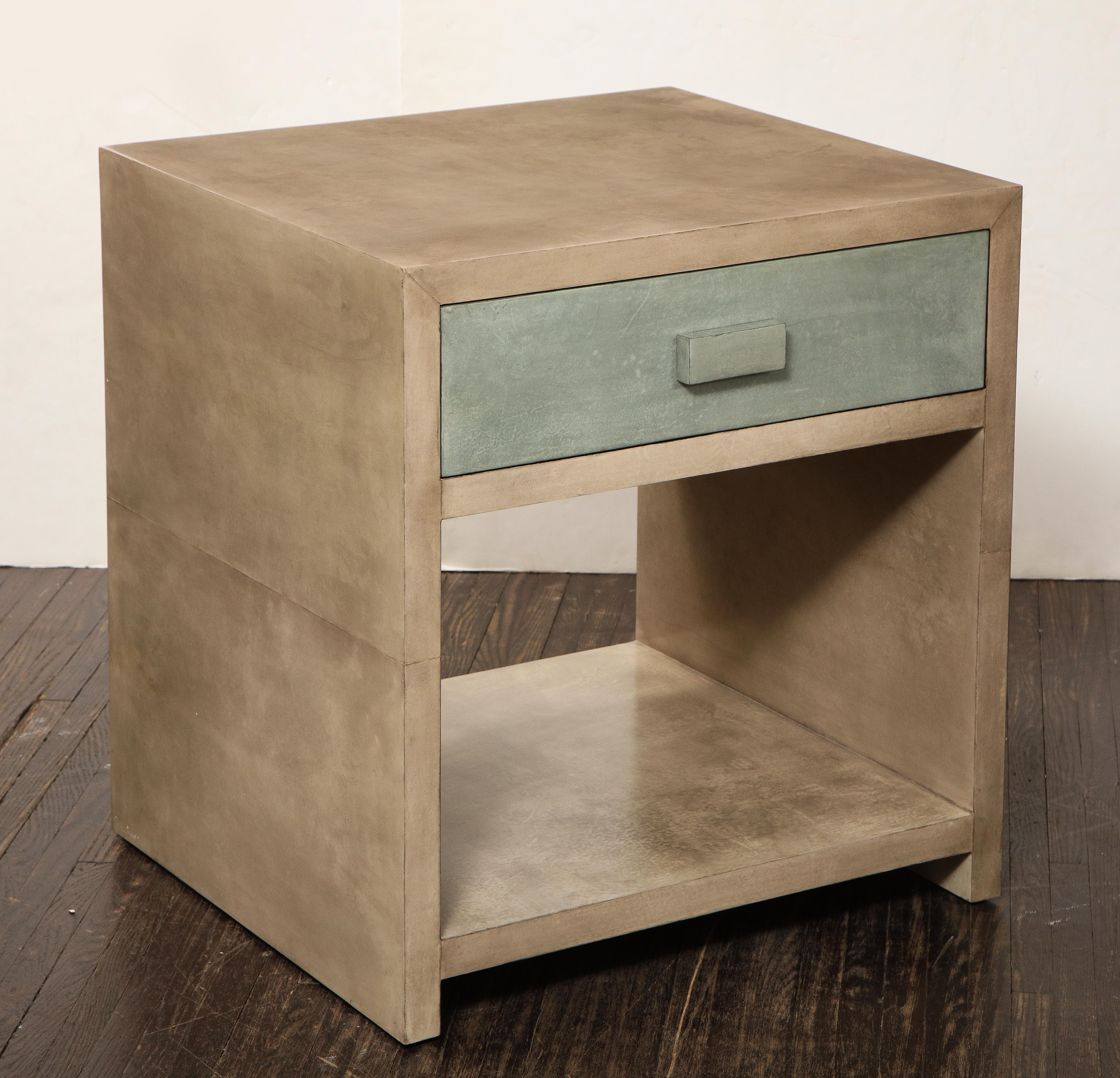 Philippine Custom Pair of Two-Tone Parchment Nightstands For Sale