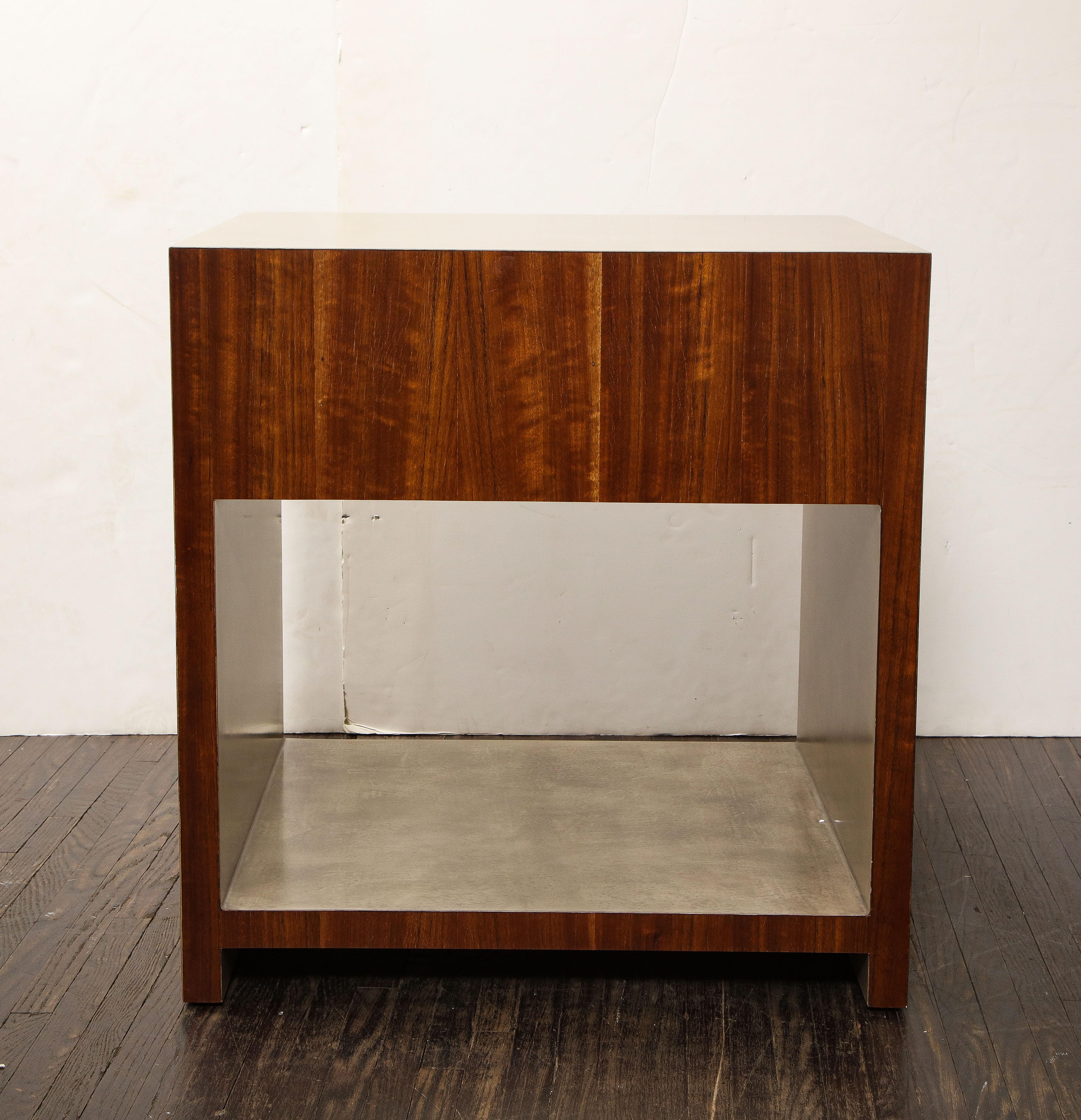 Custom Pair of Two-Tone Parchment Nightstands In New Condition For Sale In New York, NY